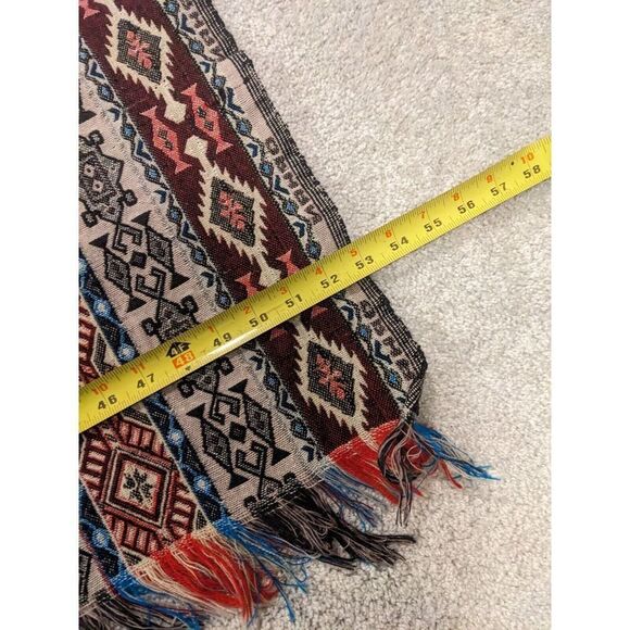 BOHO Tapestry Rug 82"x53" Woven, Bohemian, Blue, Red, Fringed, Southwestern - Picture 5 of 6